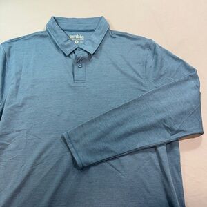 Amble Mens Med Viewpoint Blue Mesh Long Sleeve Polo Shirt Golf